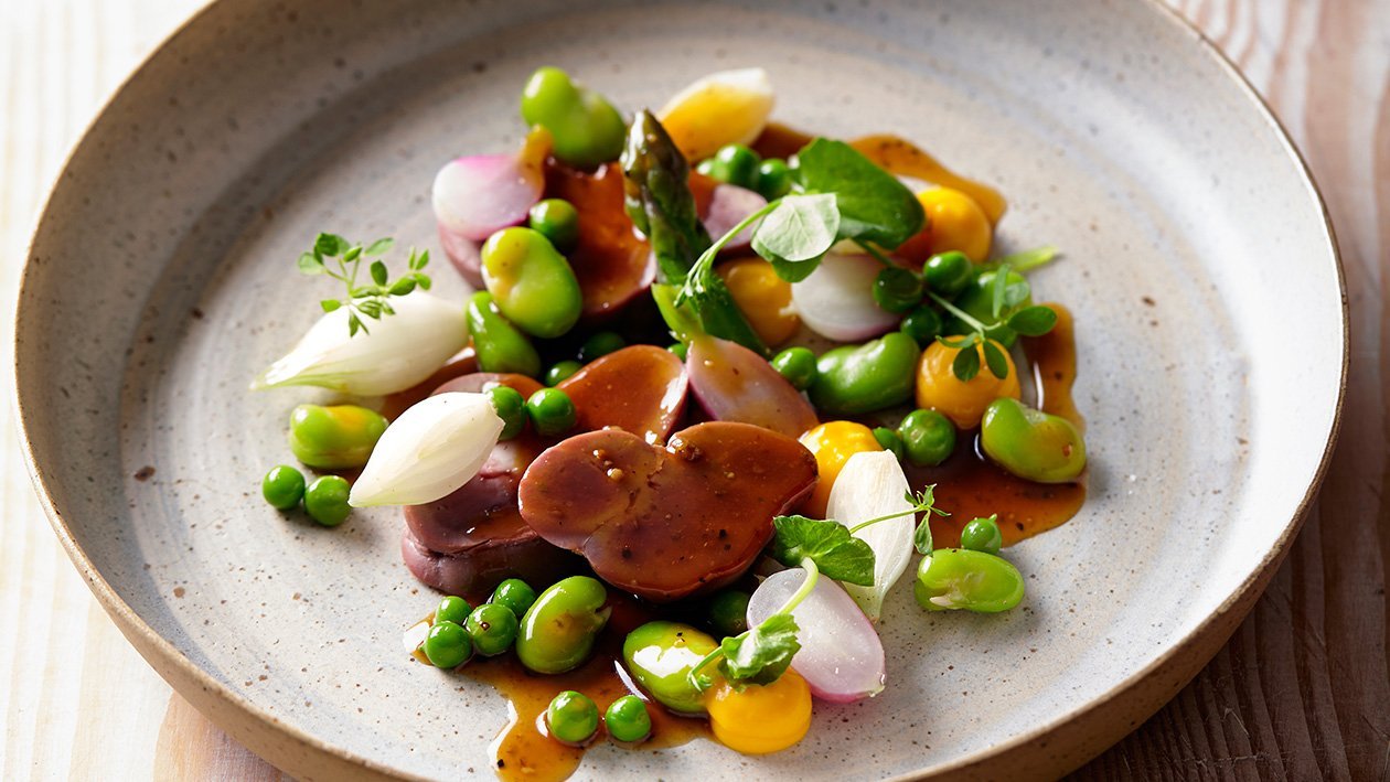 Veal Kidneys with Pepper Sauce and Spring Vegetables